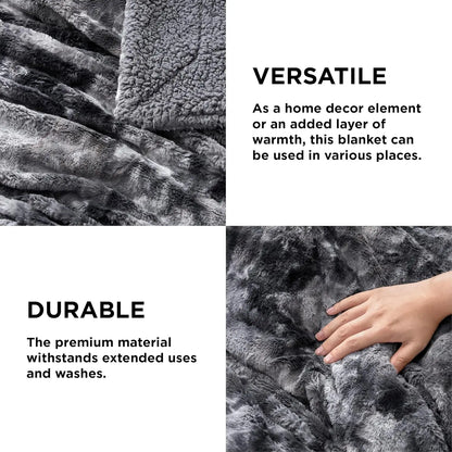 Grey Faux Fur Sherpa King Blanket - Plush Warmth 108x90