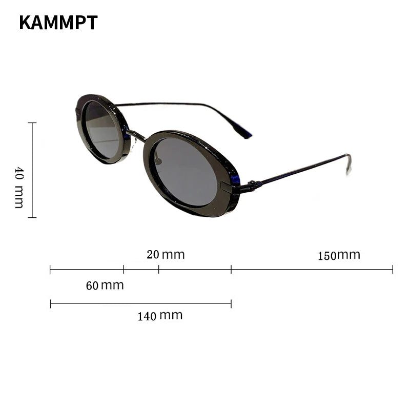 Sunglasses with dimensions indicated on a white background