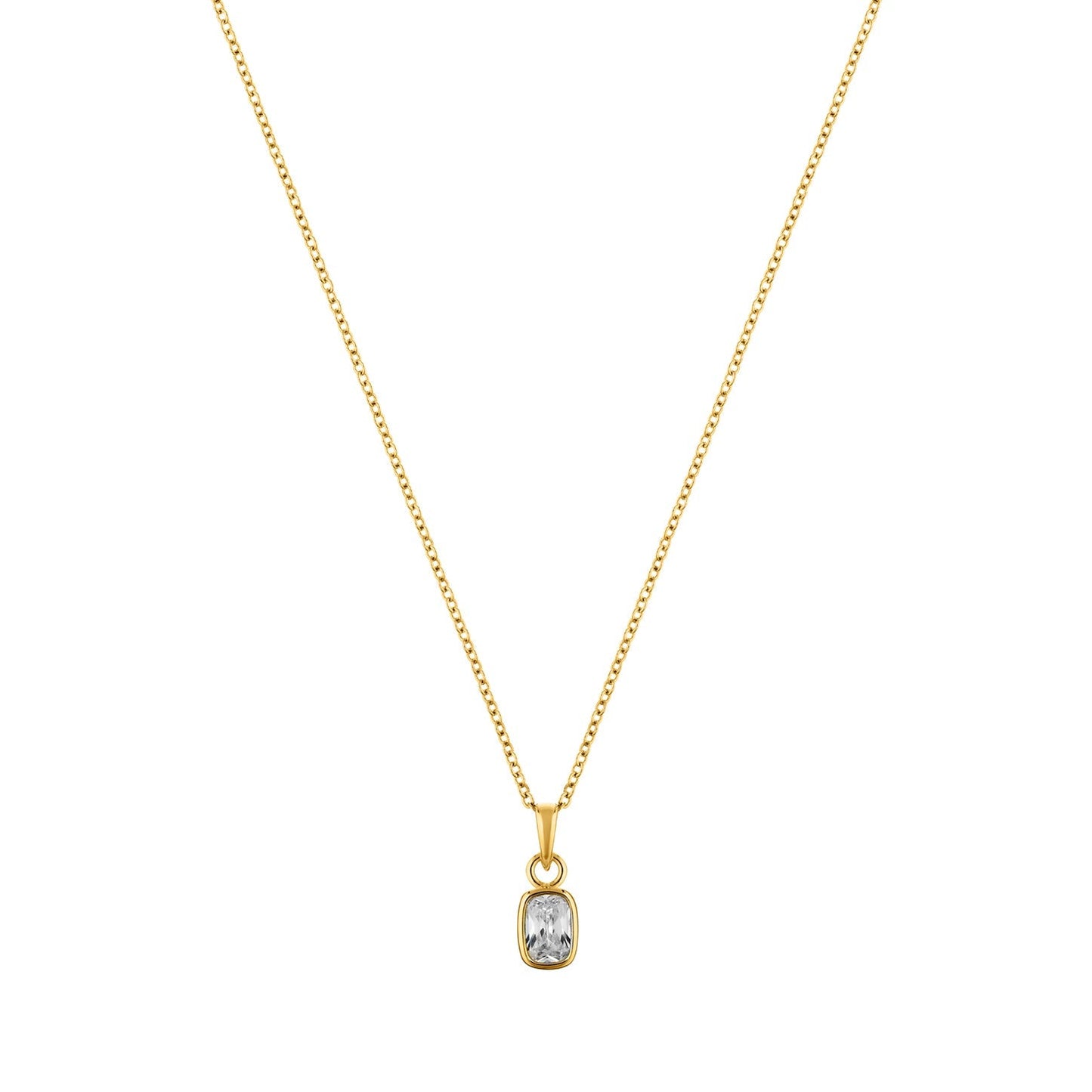 Gold necklace with a pendant on a white background