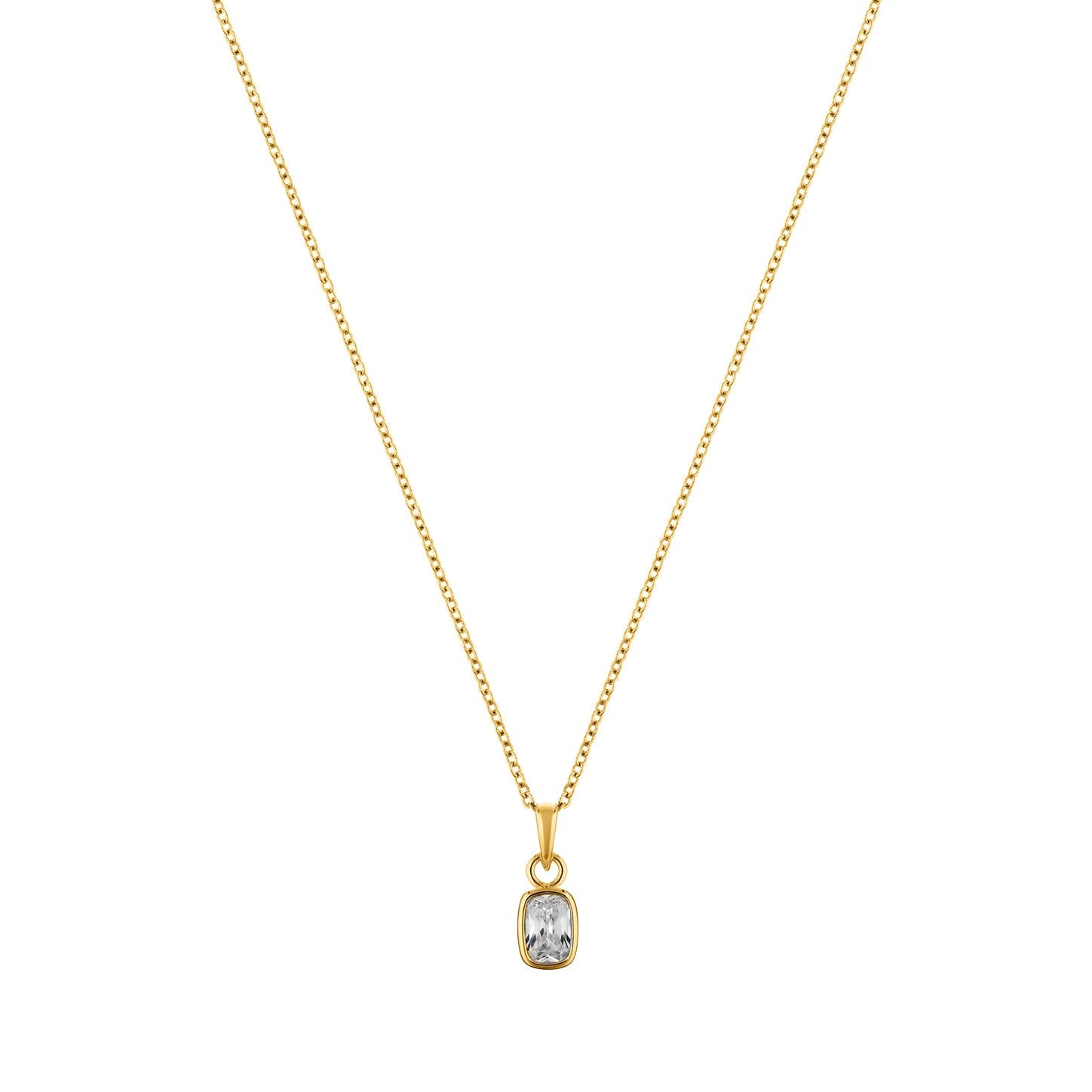 Gold necklace with a pendant on a white background
