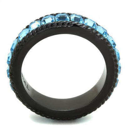Black ring with blue gemstones on a white background