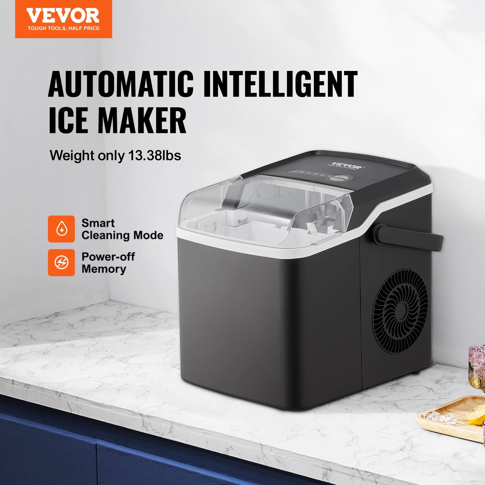 VEVOR Ice Maker, 9 Cubes in 7 Mins, 26lbs/Day, Self-Cleaning