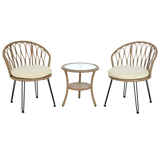 Outdoor Leisure Set – 2 Rattan Chairs & Round Glass Table