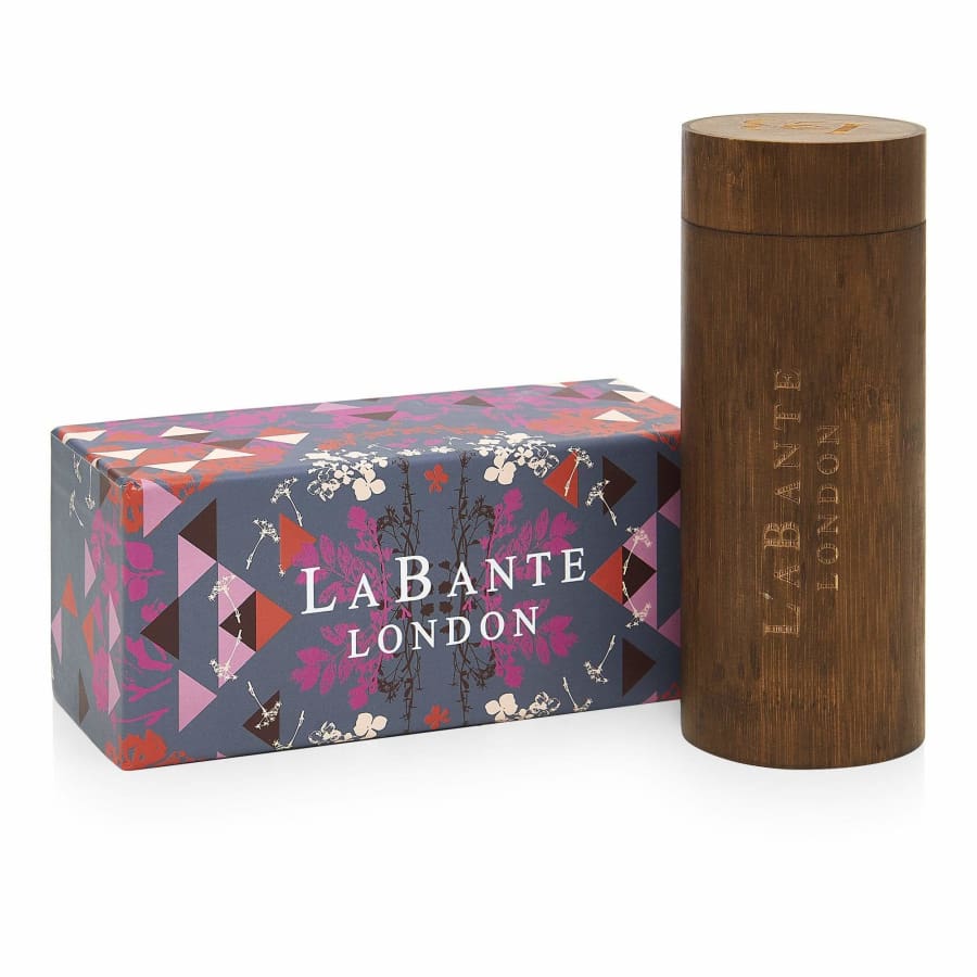 Wooden tumbler with 'La Bante London' branding next to its packaging on a white background
