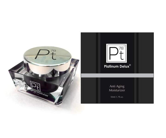 Platinum Delux anti-aging moisturizer jar with packaging on a white background