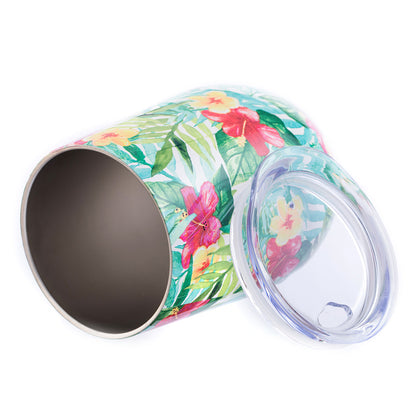 Tumbler with floral design on a white background