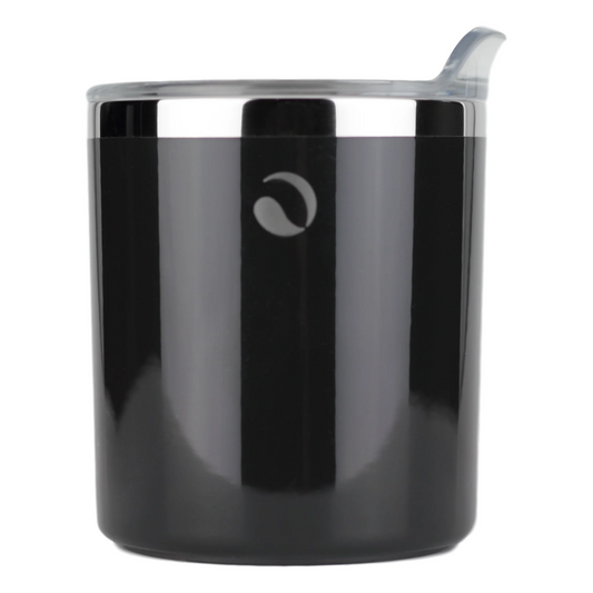 Black container with a clear lid on a white background