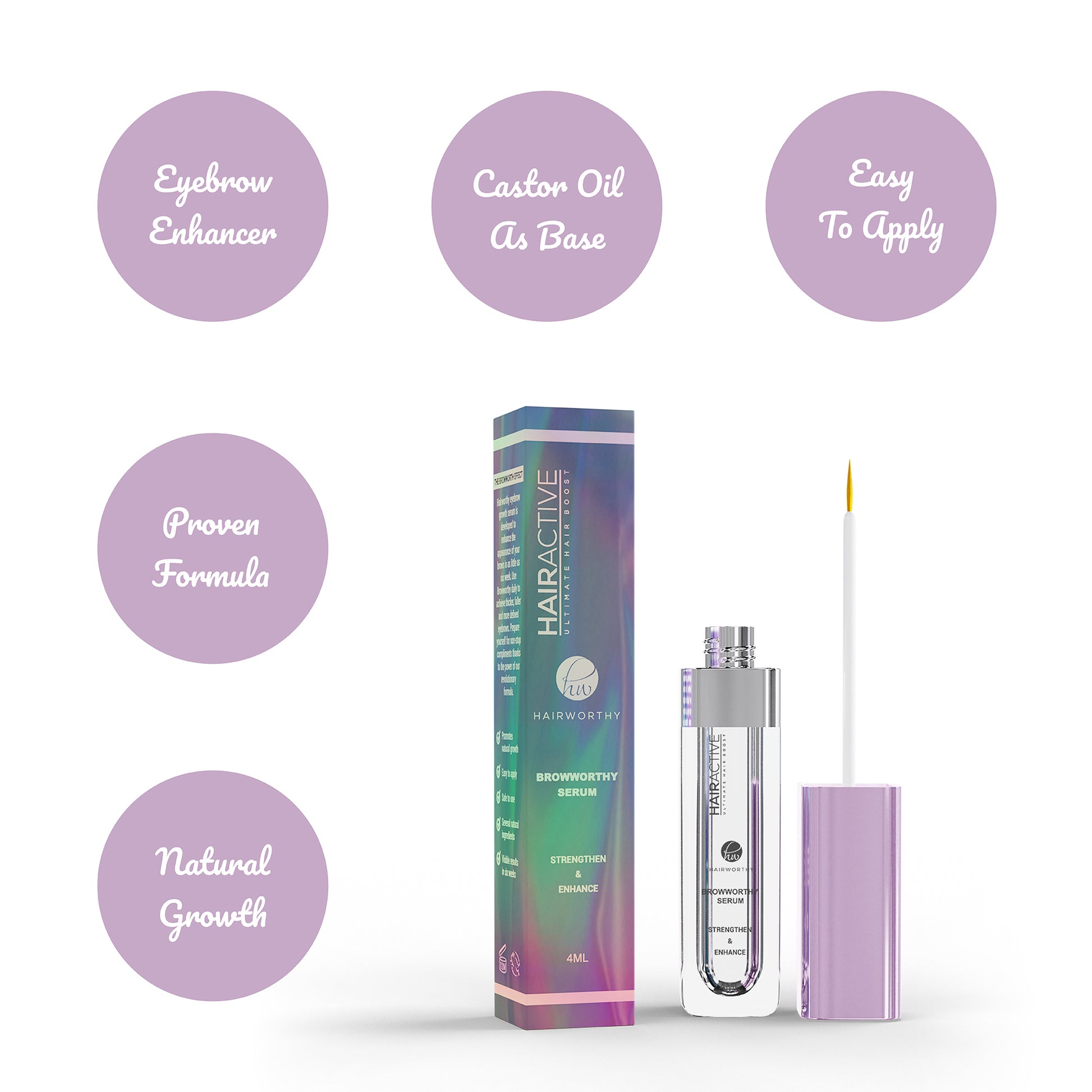 Hair growth serum with packaging and applicator on a white background