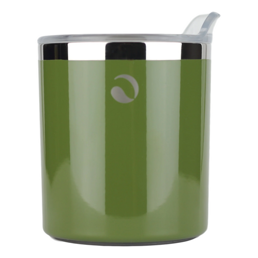 Green container with a logo on a white background