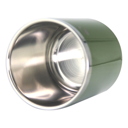 Metallic cylindrical object with reflective surface on a white background