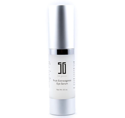 Solo Giovane Skincare serum bottle labeled 'Fruit Extravaganza Eye Serum' on a white background