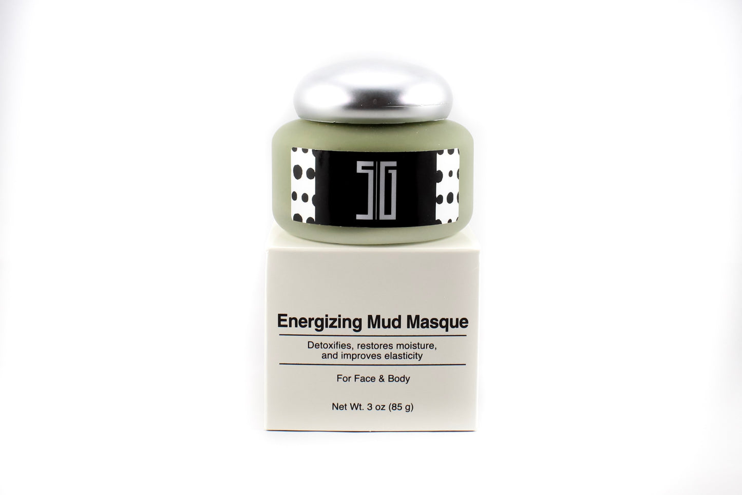 5G Energizing Mud Masque container with silver cap on a white background