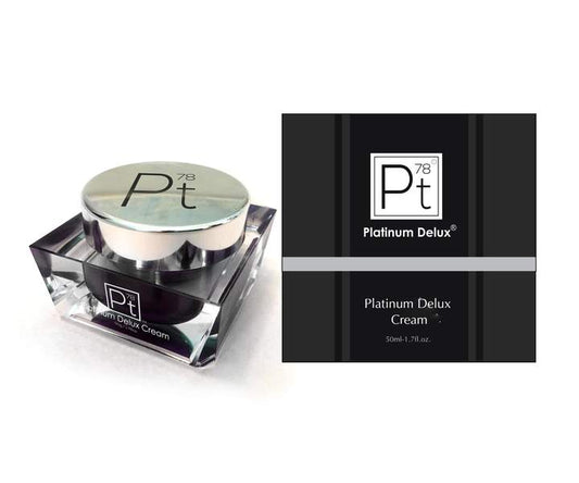 Platinum Delux cream jar and packaging on a white background