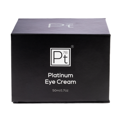 Black box of Platinum Eye Cream with brand logo on a white background