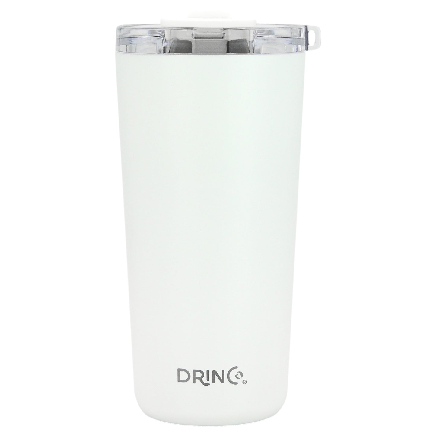 DRINCO® 20oz Insulated Tumbler Spill Proof Lid 2 Straws (Arctic White) on a white background, featuring the brand 'DRINCO'.