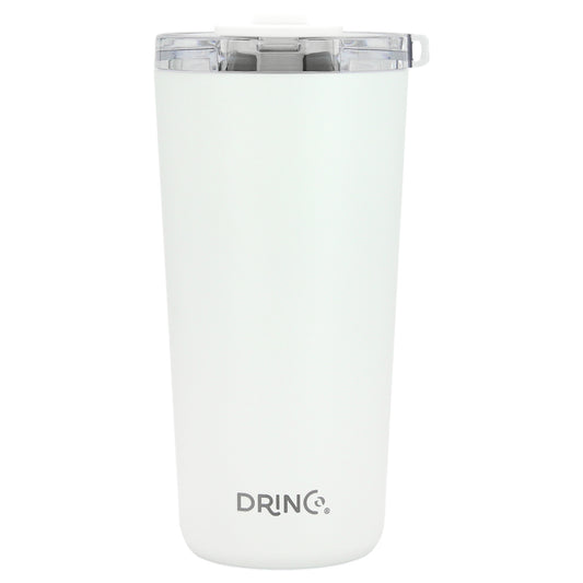 DRINCO® 20oz Insulated Tumbler Spill Proof Lid 2 Straws (Arctic White) on a white background, featuring the brand 'DRINCO'.