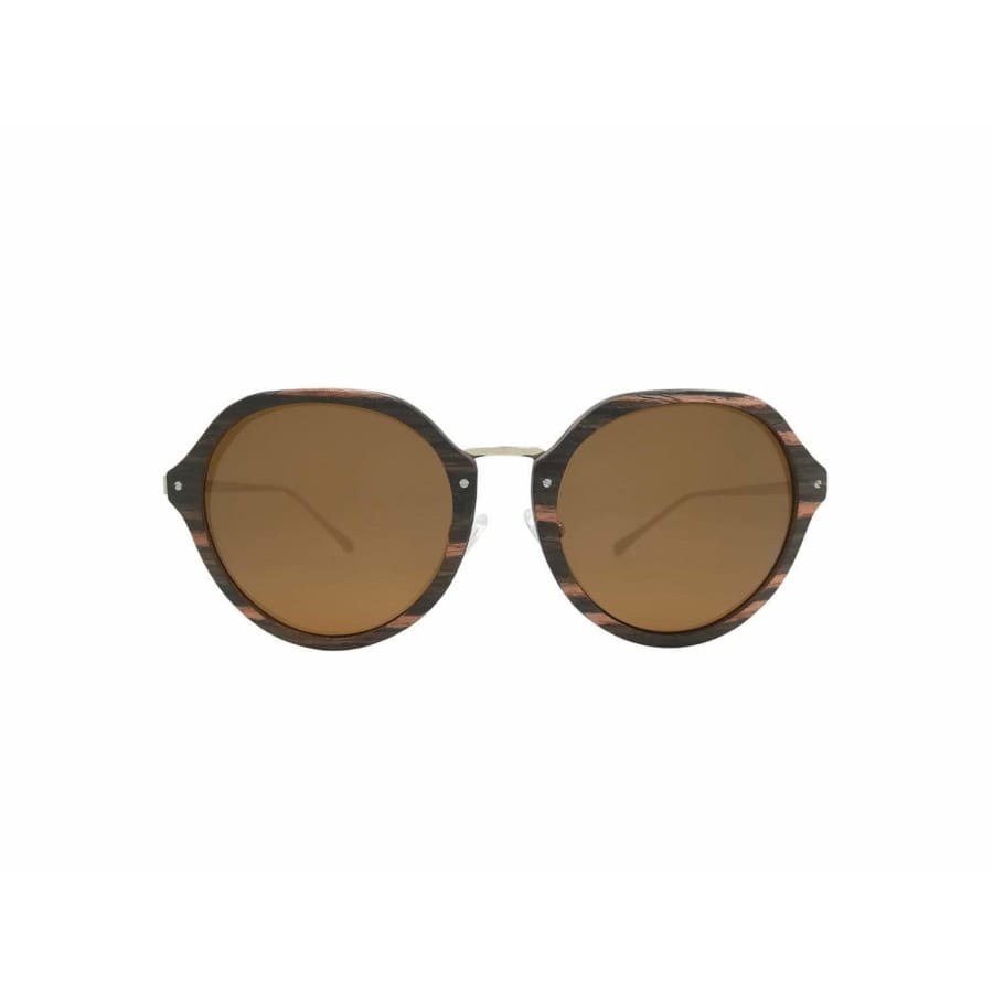 Round sunglasses with brown lenses on a white background