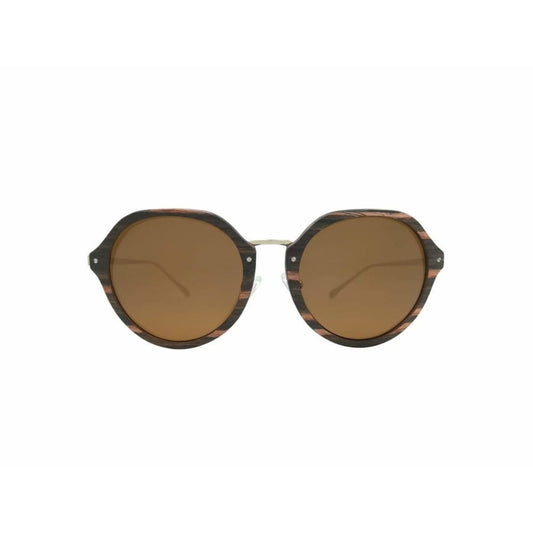 Round sunglasses with brown lenses on a white background