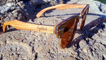 Englebert's Real Ebony and ZebraWood Sunglasses with Bamboo Case, Tea Polarized