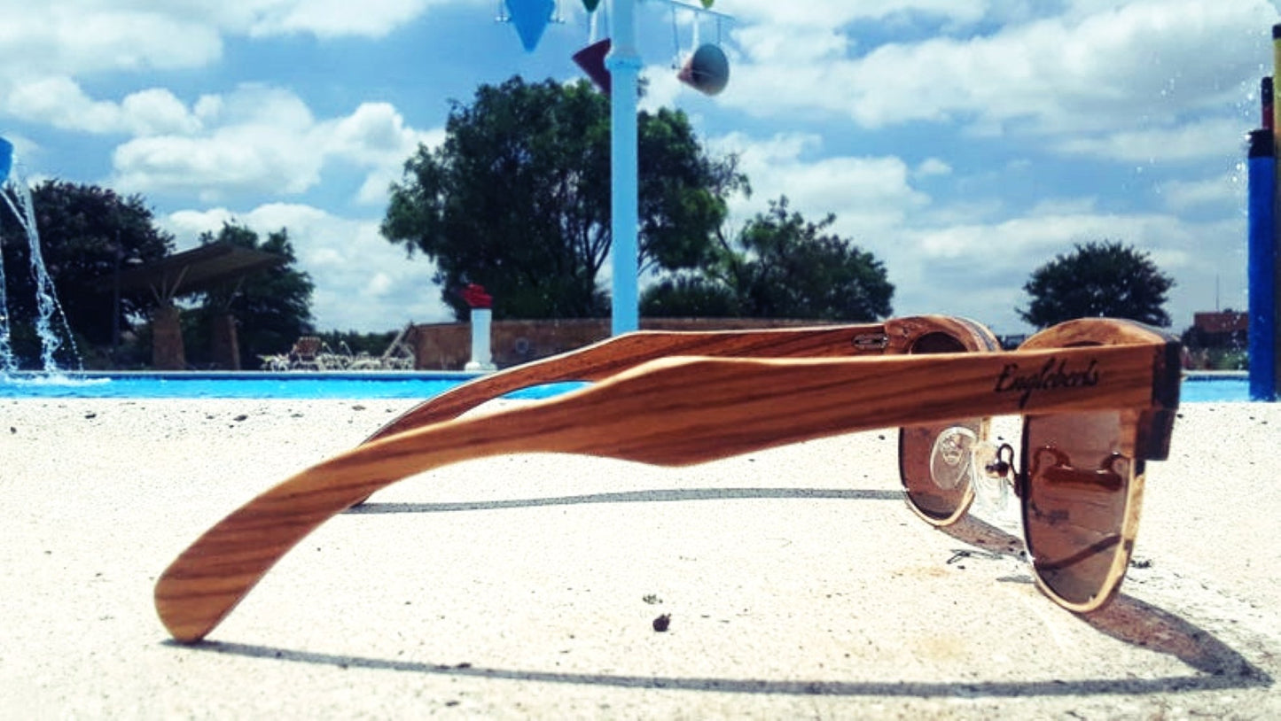 Englebert's Real Ebony and ZebraWood Sunglasses with Bamboo Case, Tea Polarized