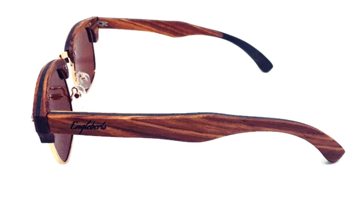 Englebert's Real Ebony and ZebraWood Sunglasses with Bamboo Case, Tea Polarized