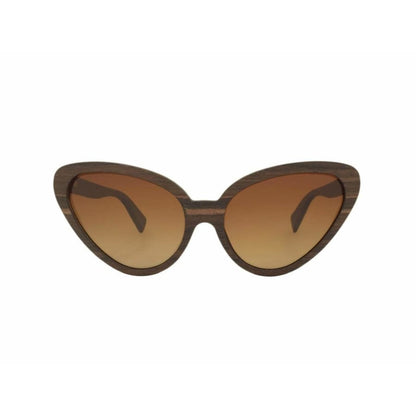 Cat-eye sunglasses with brown gradient lenses on a white background