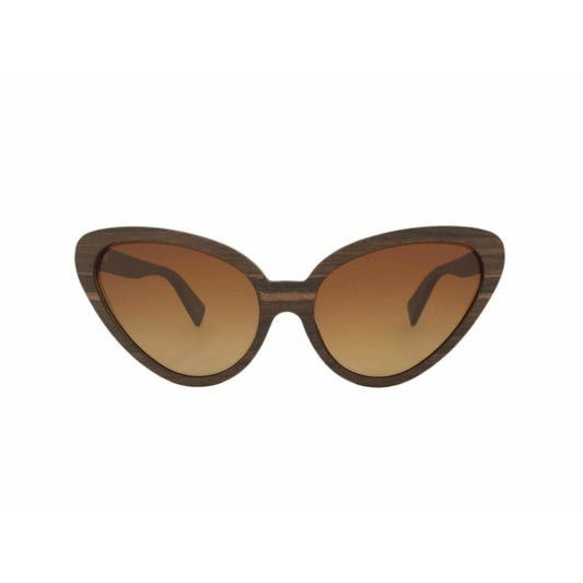 Cat-eye sunglasses with brown gradient lenses on a white background