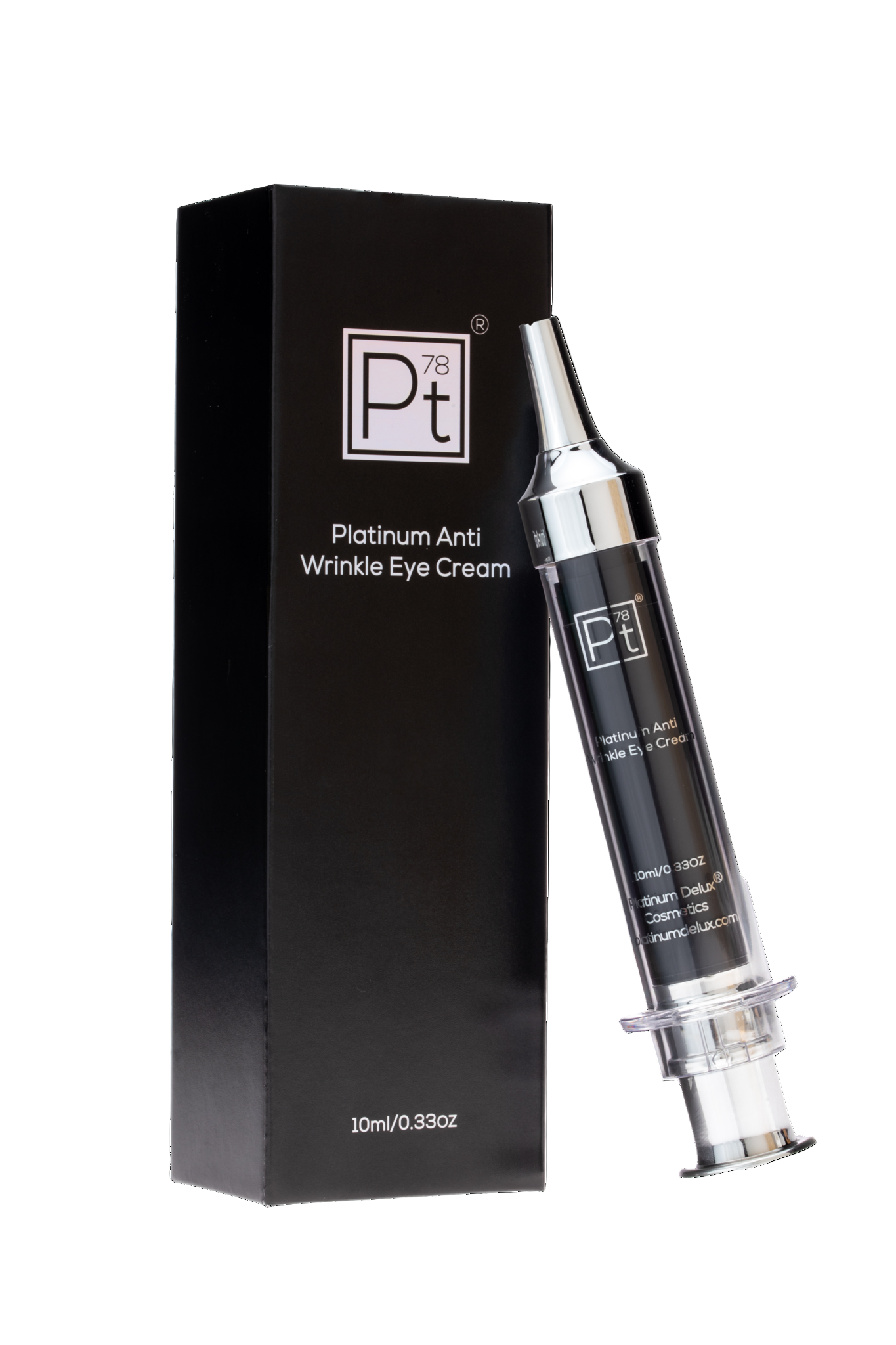 Platinum Anti Wrinkle Eye Cream packaging with syringe on a white background