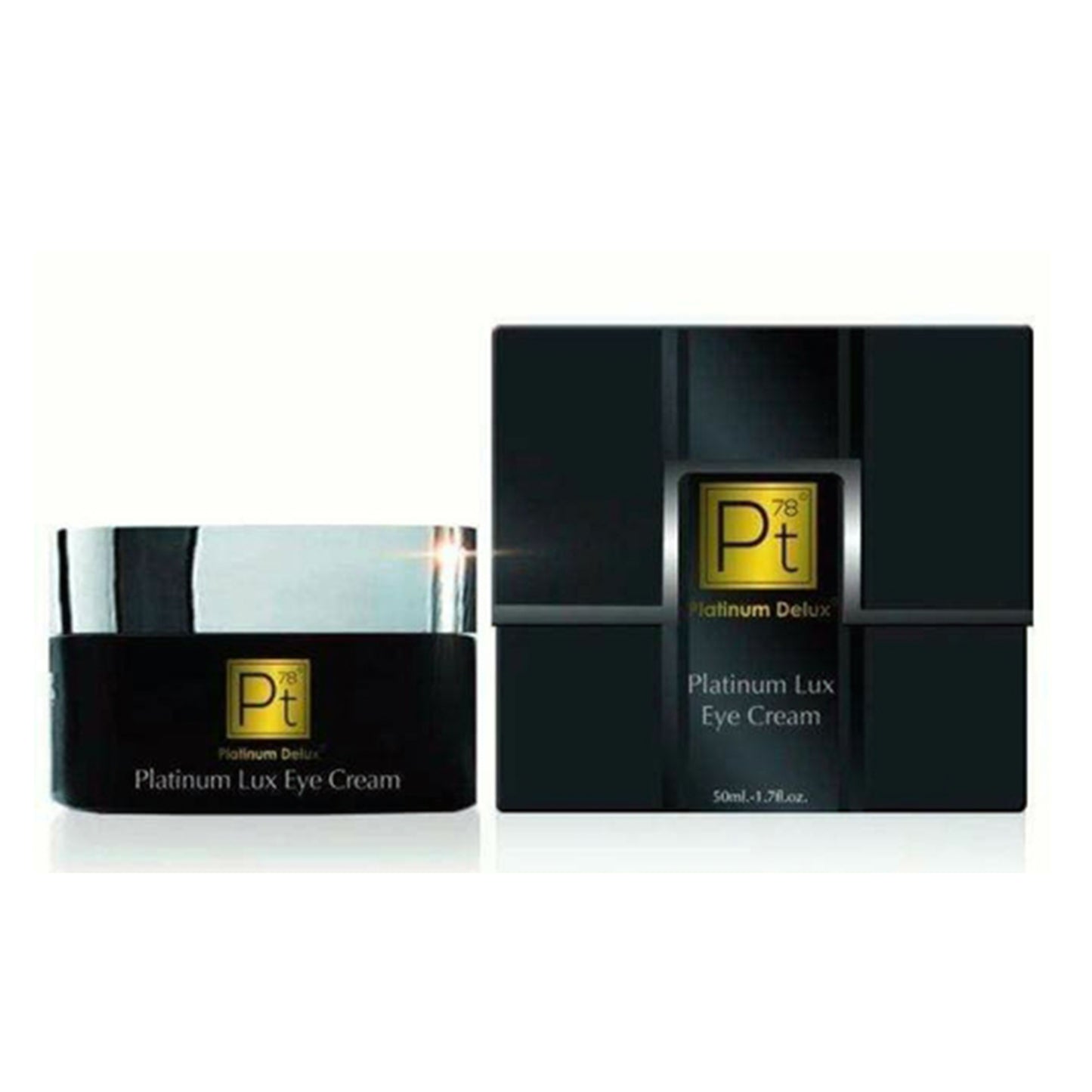 Platinum Lux Eye Cream jar and packaging on a white background