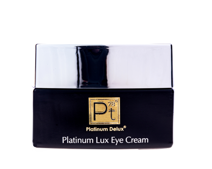 Platinum Lux Eye Cream jar with black lid on a white background