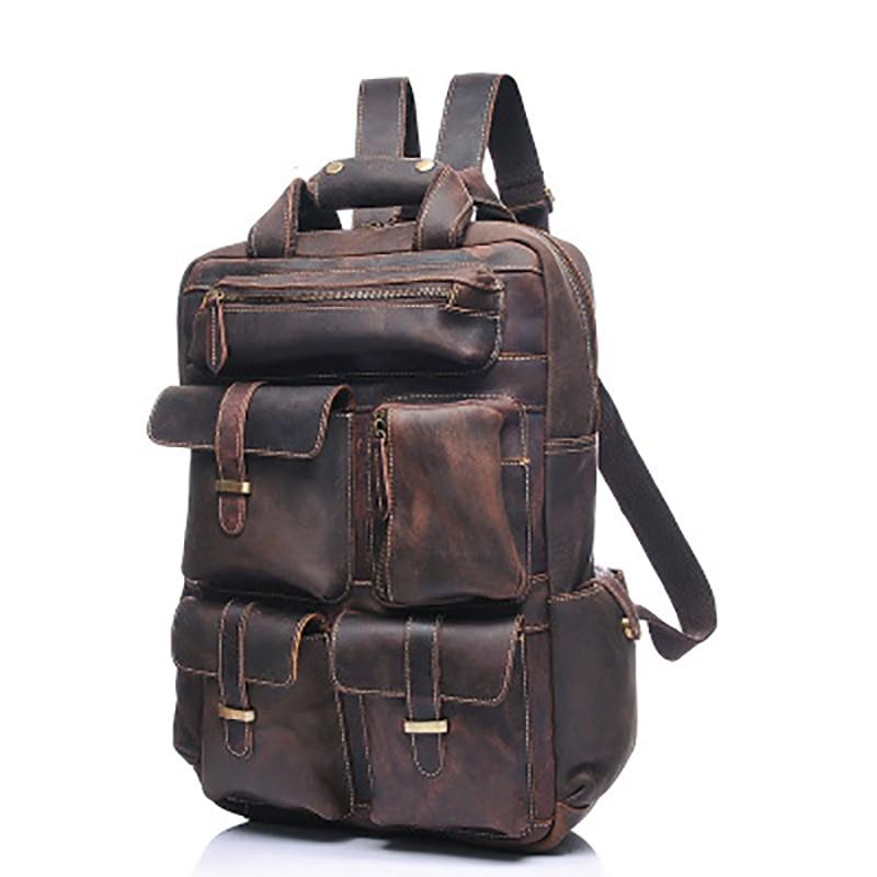 Shelby Brown leather backpack on a white background