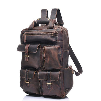 Shelby Brown leather backpack on a white background