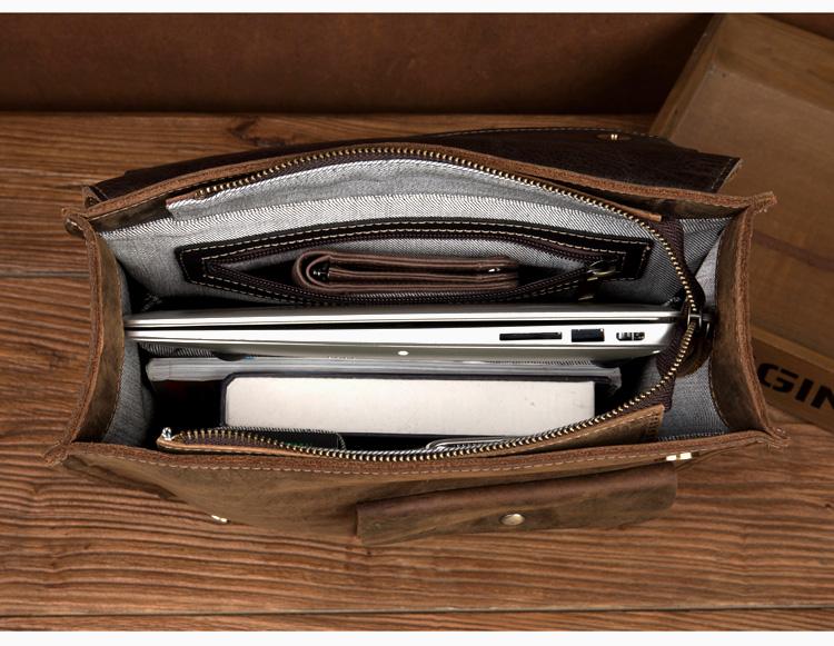 Brown leather briefcase with laptop compartment