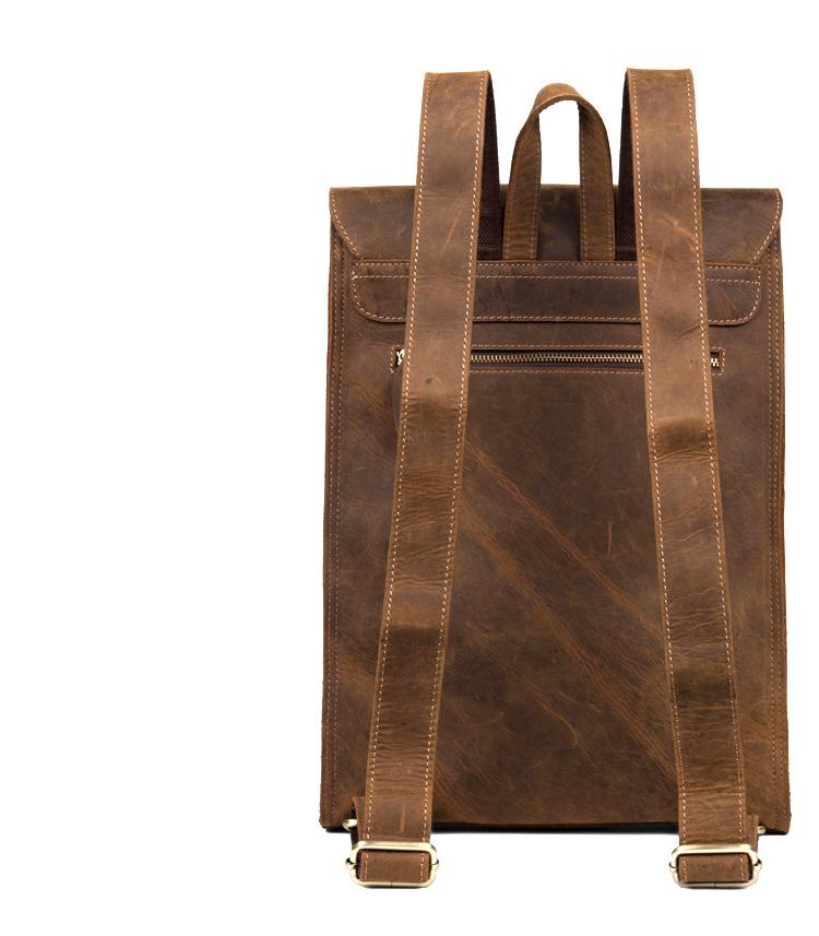 Brown leather backpack on a white background