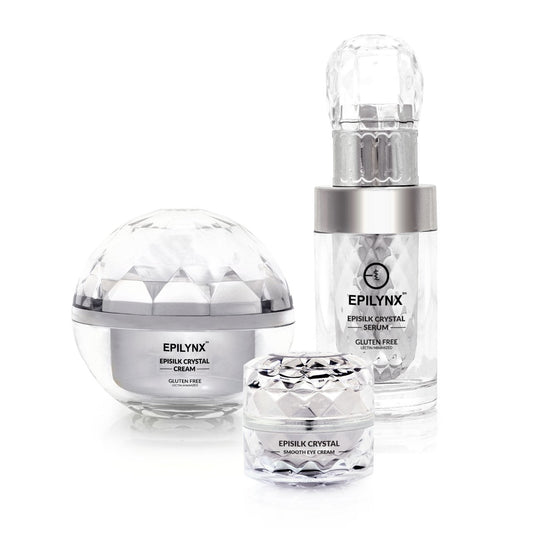 Epilynx skincare products including a serum, cream, and eye cream on a white background